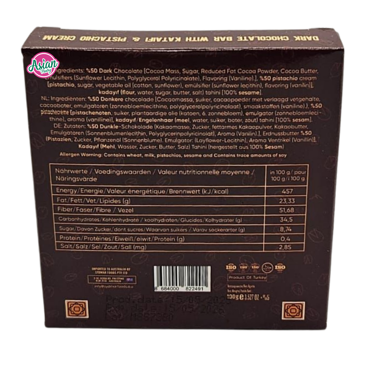 ByGusto Dark Dubai Chocolate 100g (BBD: 15/05/2026) - Back