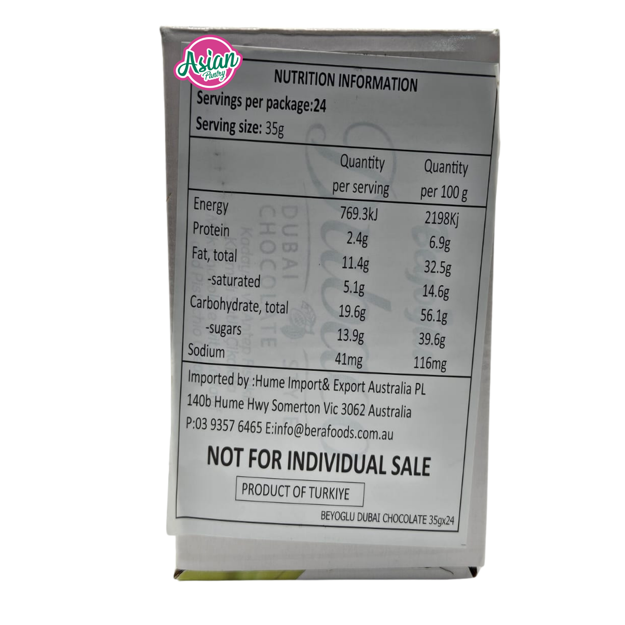 Beyoglu Dubaco Dubai Pistachio Coklat 35g