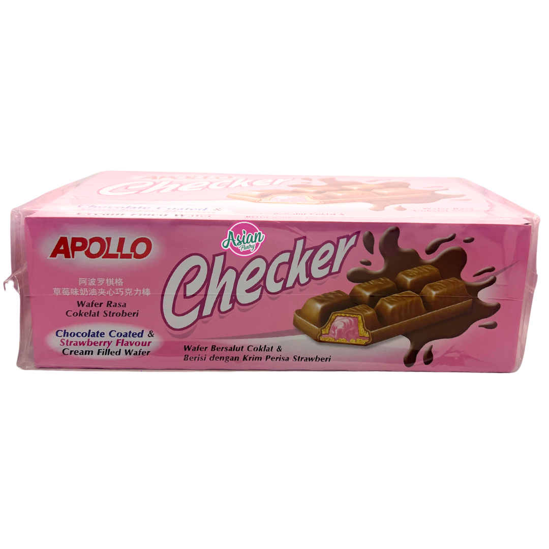 Apollo Checker Chocolate Coated & Strawberry Flavour Cream Filled Wafer (18g * 24 Packs)