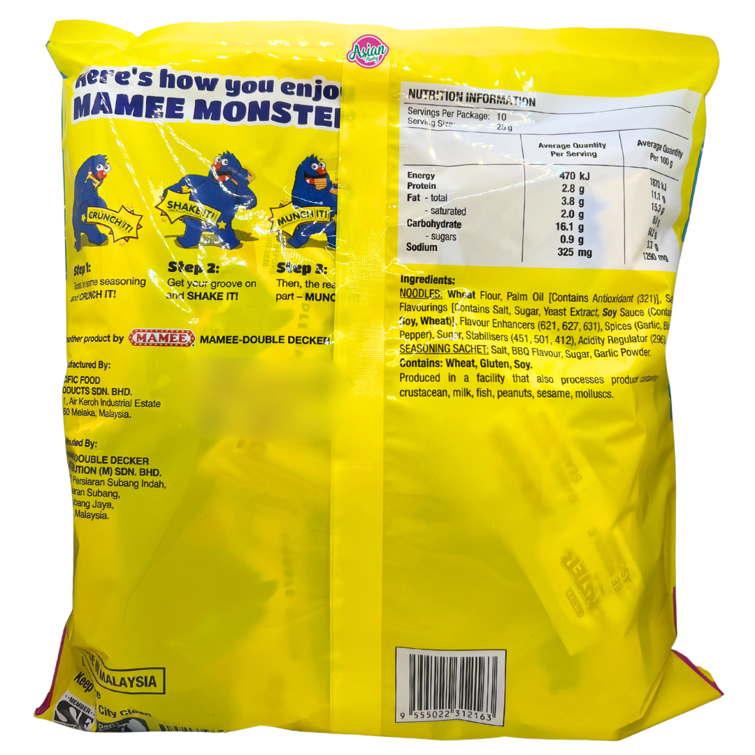 Mamee Monster Noodle Snack BBQ 10pk 250g