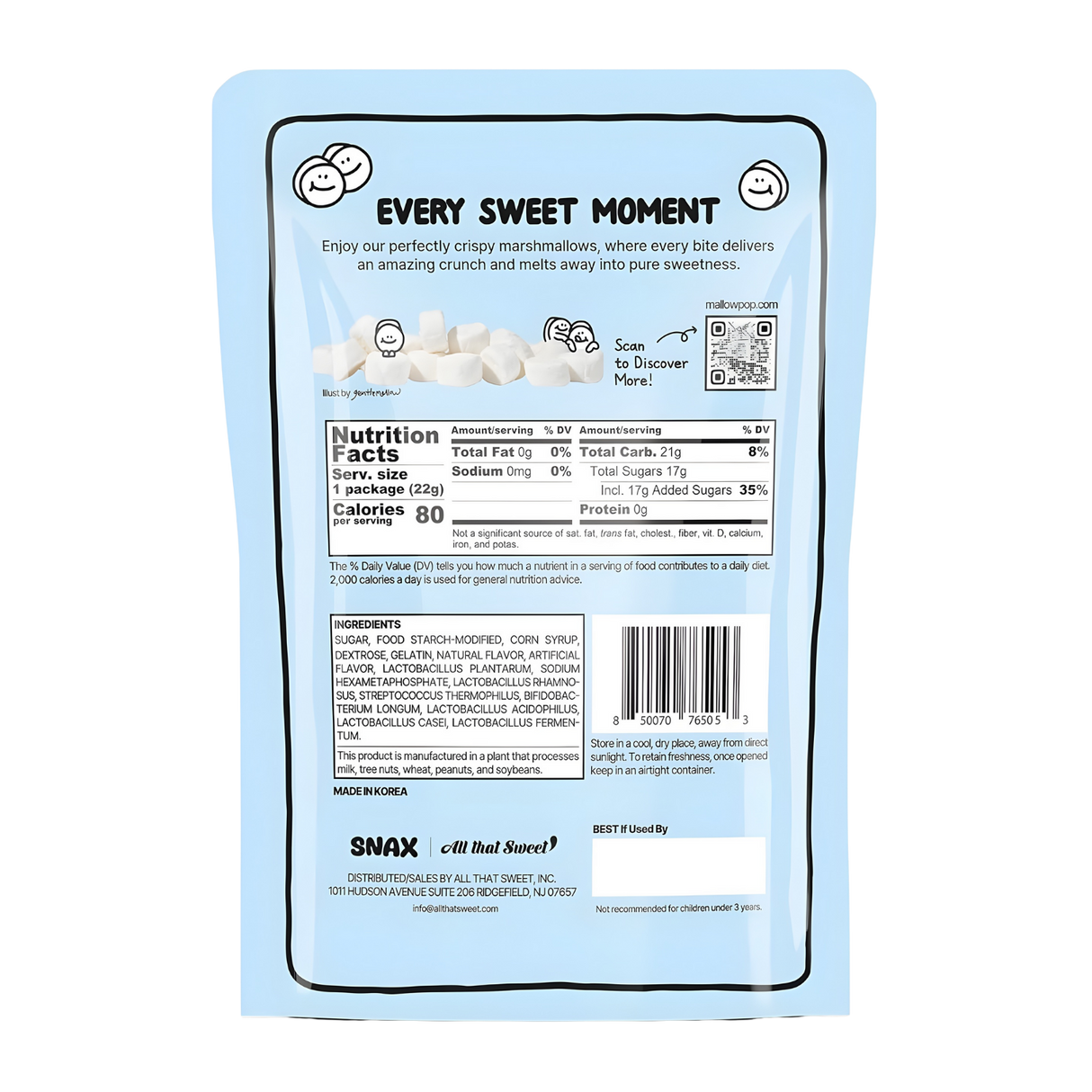 Mallow Pop White Dehydrated Marshmallows with Probiotics 22g