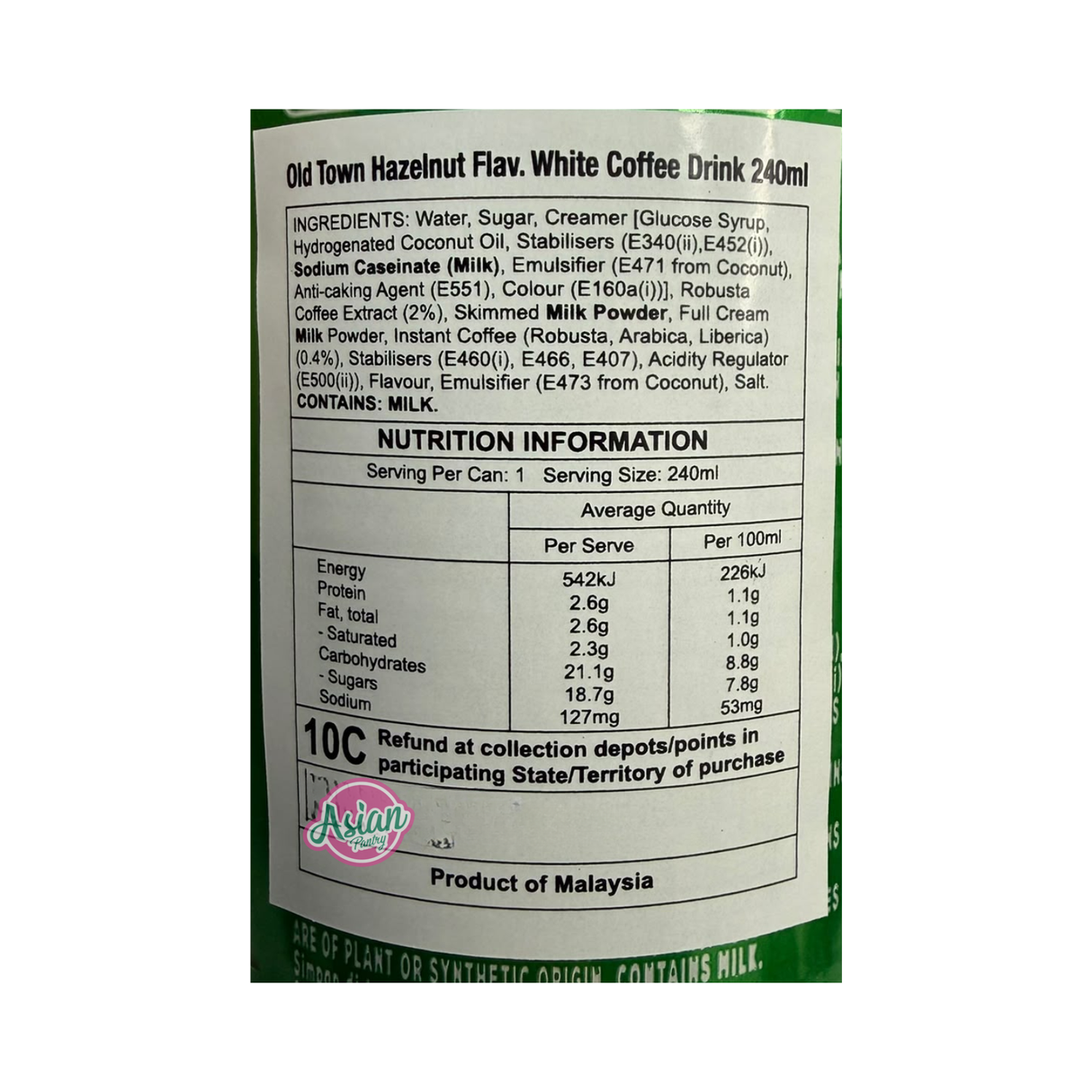 Old Town Hazelnut Flavour White Coffee Drink 240ml
