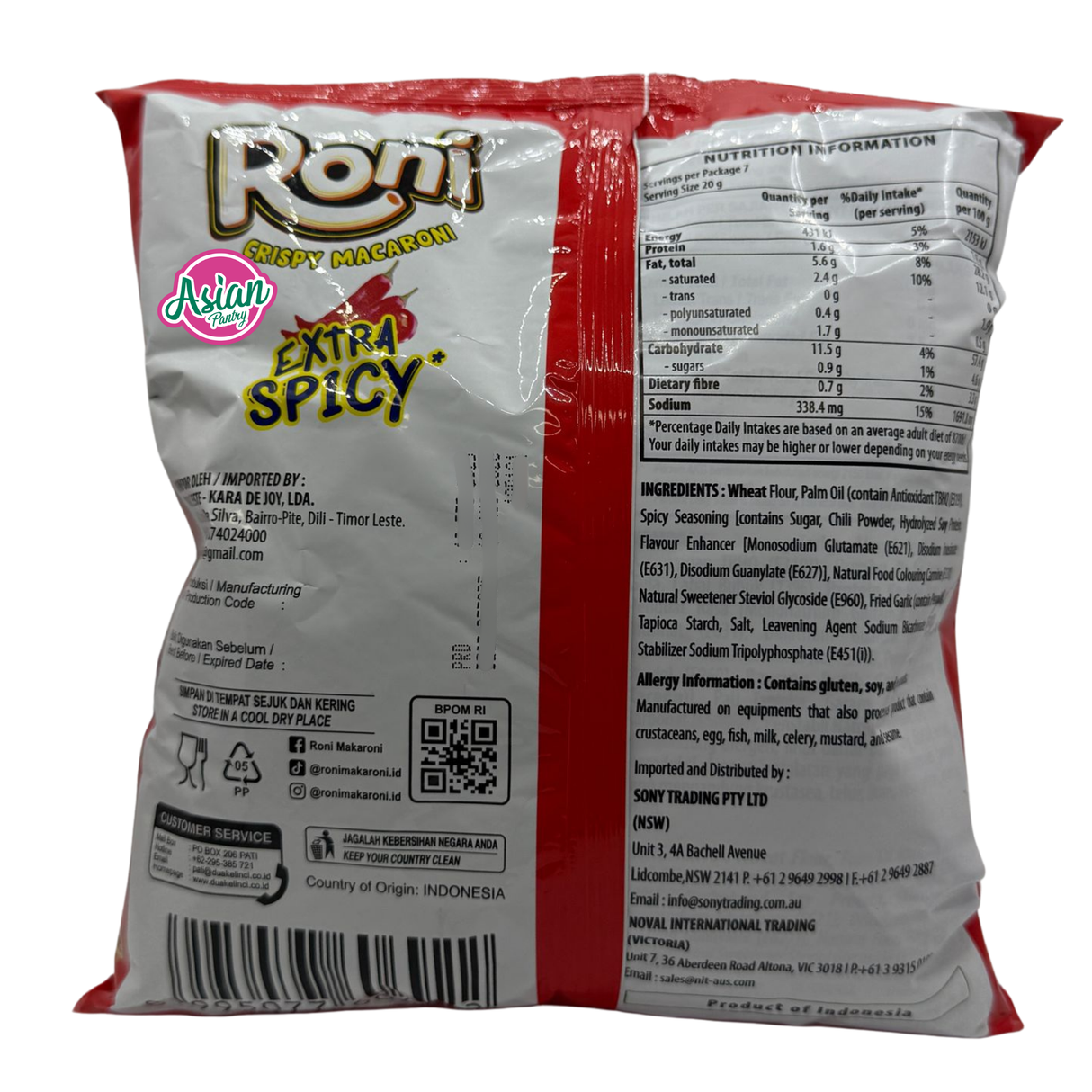 Roni Crispy Macaroni Snack Extra Spicy Level 15 140g