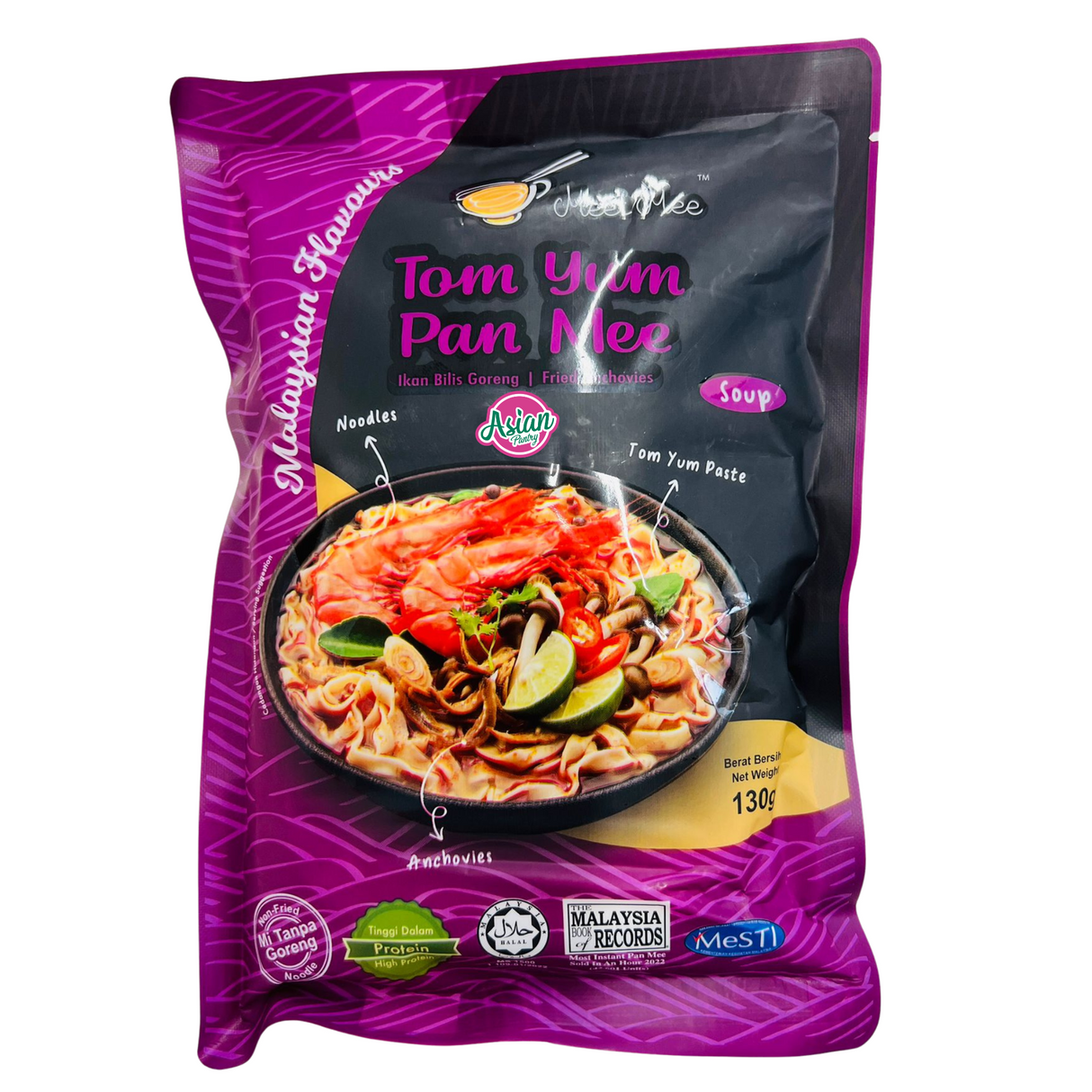 Mee Mee Tom Yum Pan Mee dengan Ikan Bilis Goreng (Sup) - Mee Pekat 130g