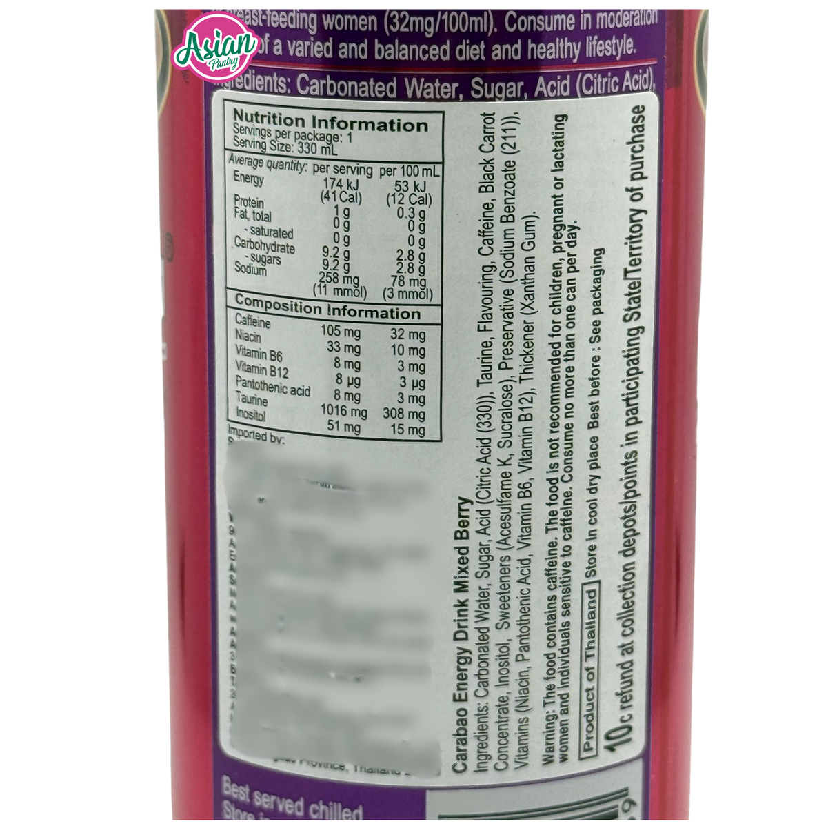 Carabao Energy Drink Mix Berry 330ml - Image 3