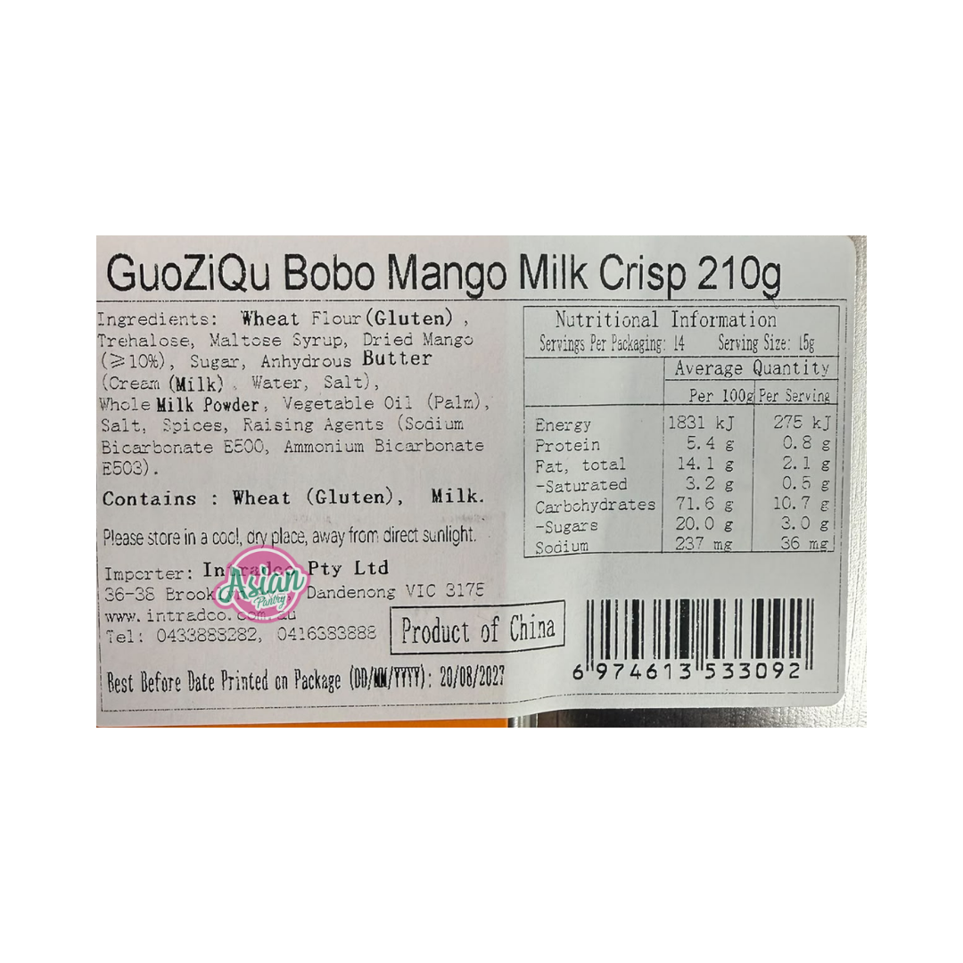 GuoZiQu Bobo Mango Milk Crisp 210g