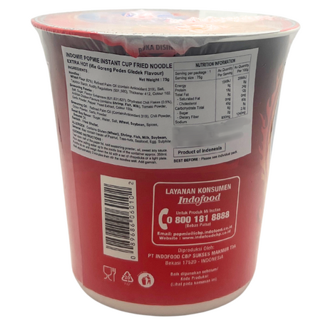 Indomie PopMie Instant Cup Fried Noodle Extra Hot (Mie Goreng Pedes Gledek Flavour) 75g