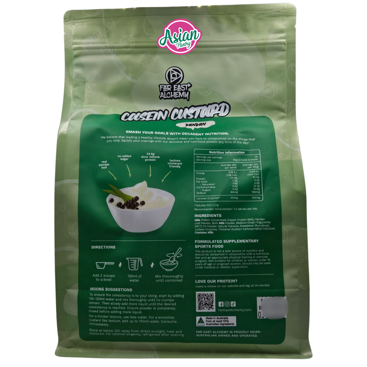 Far East Alchemy Casein Protein Custard Pandan (Limited Edition) 1kg - Back