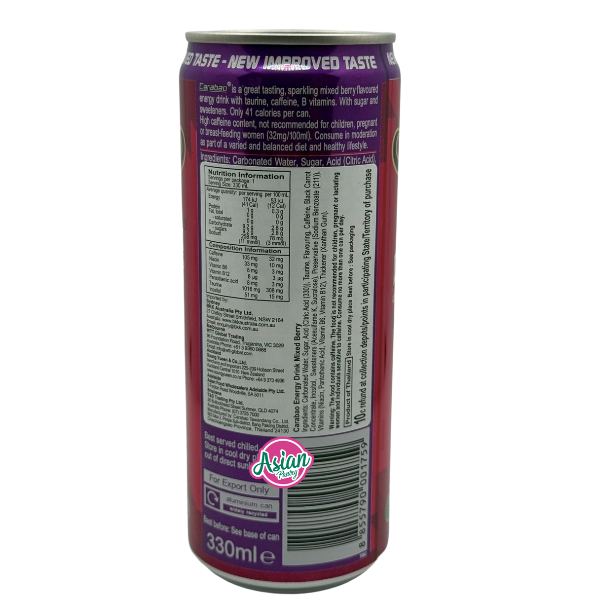 Carabao Energy Drink Mix Berry 330ml - Back