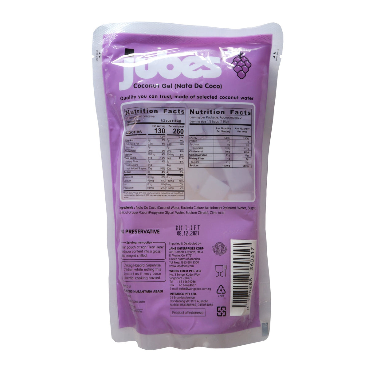 Wong Coco Jubes Grape 360g