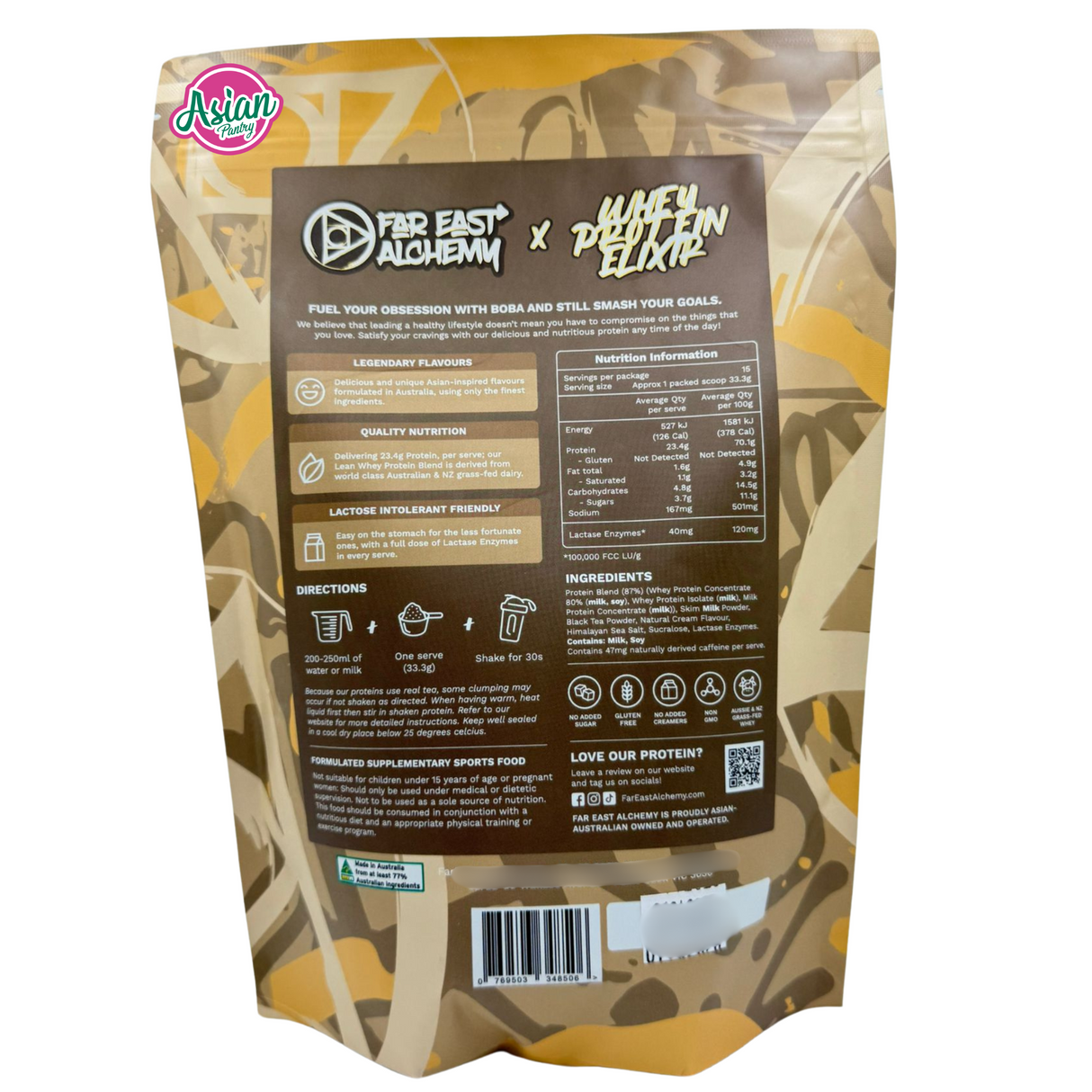 Far East Alchemy Whey Protein Elixir Brown Sugar Milk Tea 500g - Back