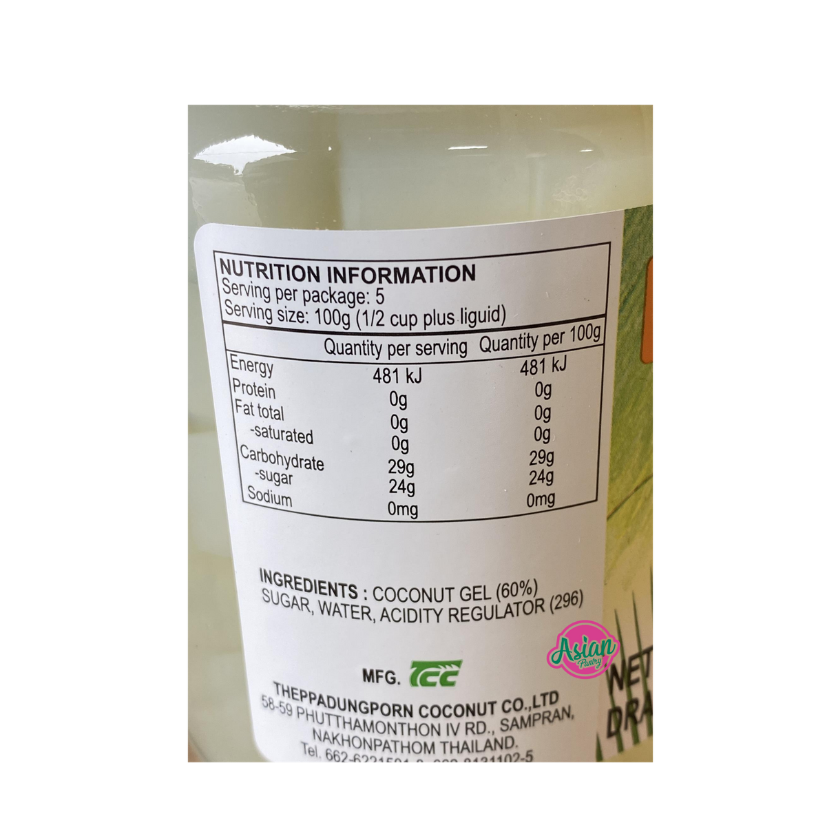 Chaokoh Coconut Gel in Syrup 500g - Back