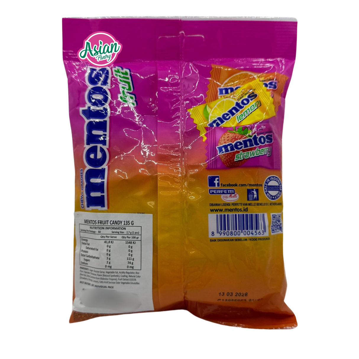 Mentos Fruit Candy Pouch 135g (BBD: 13/03/2026)