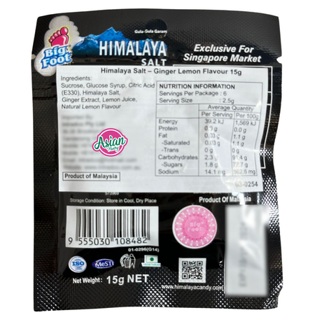 Big Foot Garam Himalaya Halia & Gula-gula Perisa Lemon 15g