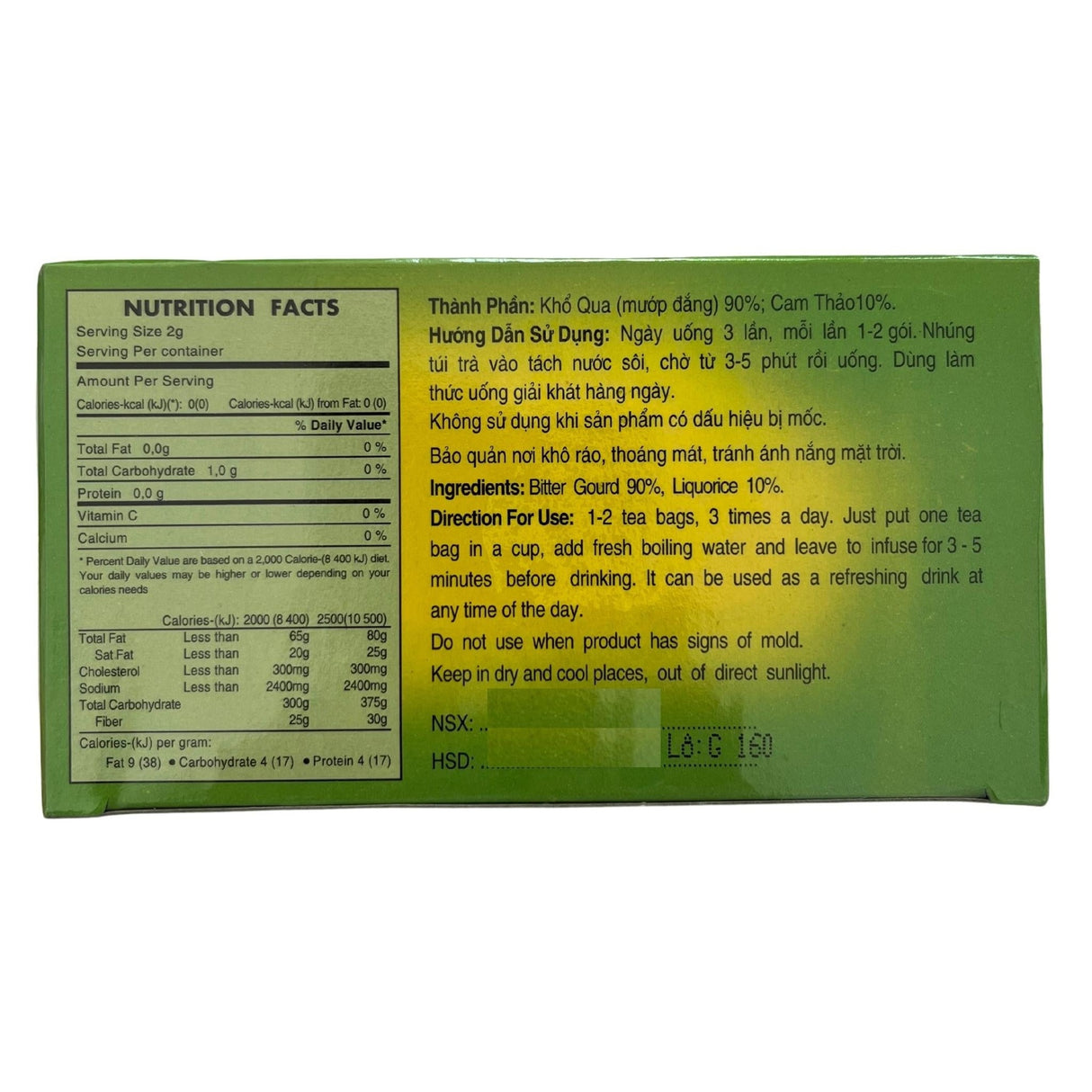 Gohyah Bittermelon Tea Box 40g - Back