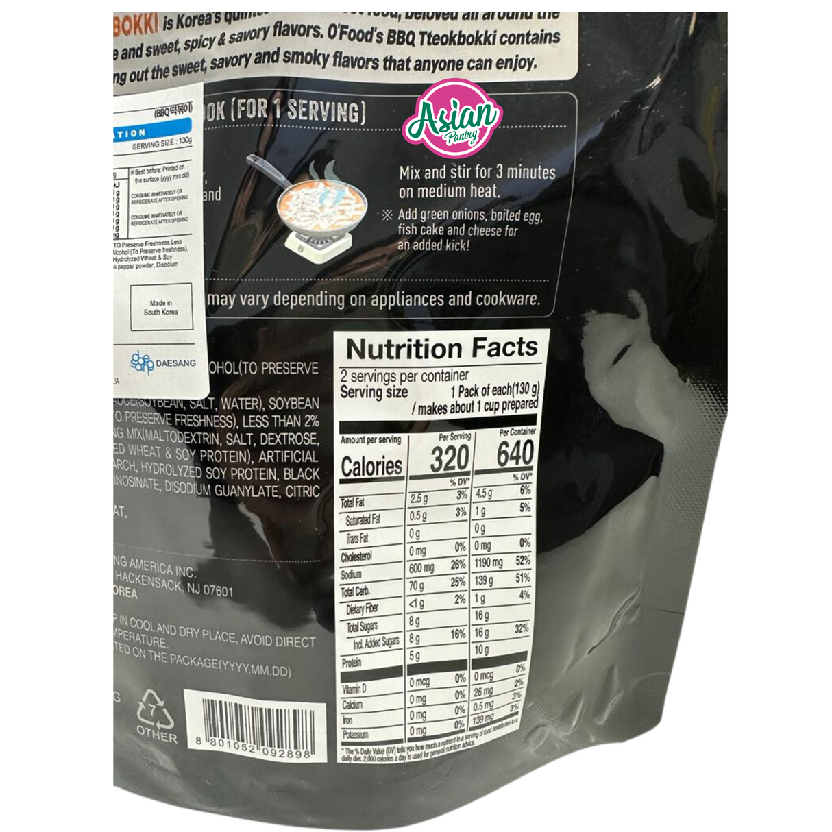 Chung Jung One O'Food Rice Cake with BBQ Tteokbokki Tobokki 260g