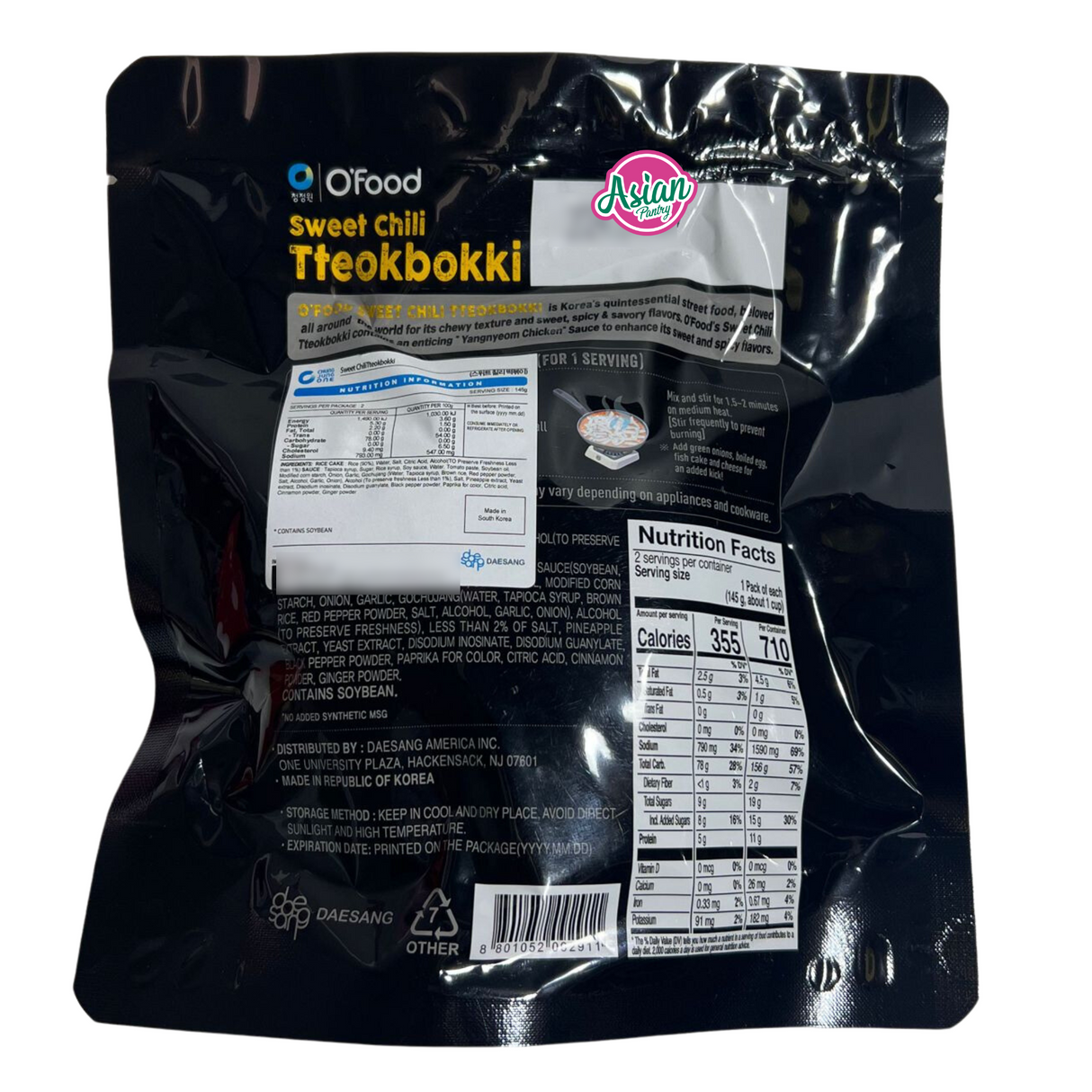 Chung June One O'Food Rice Cake with Sweet Chilli Tteokbokki Tobokki 290g