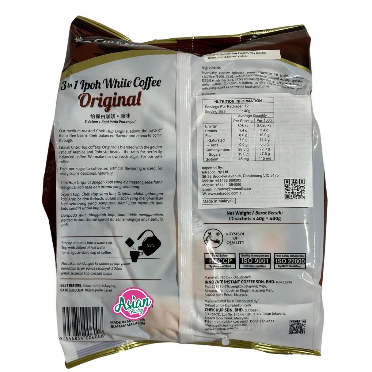 ChekHup 3 dalam 1 Kopi Putih Ipoh Original 12 Sachet 480g