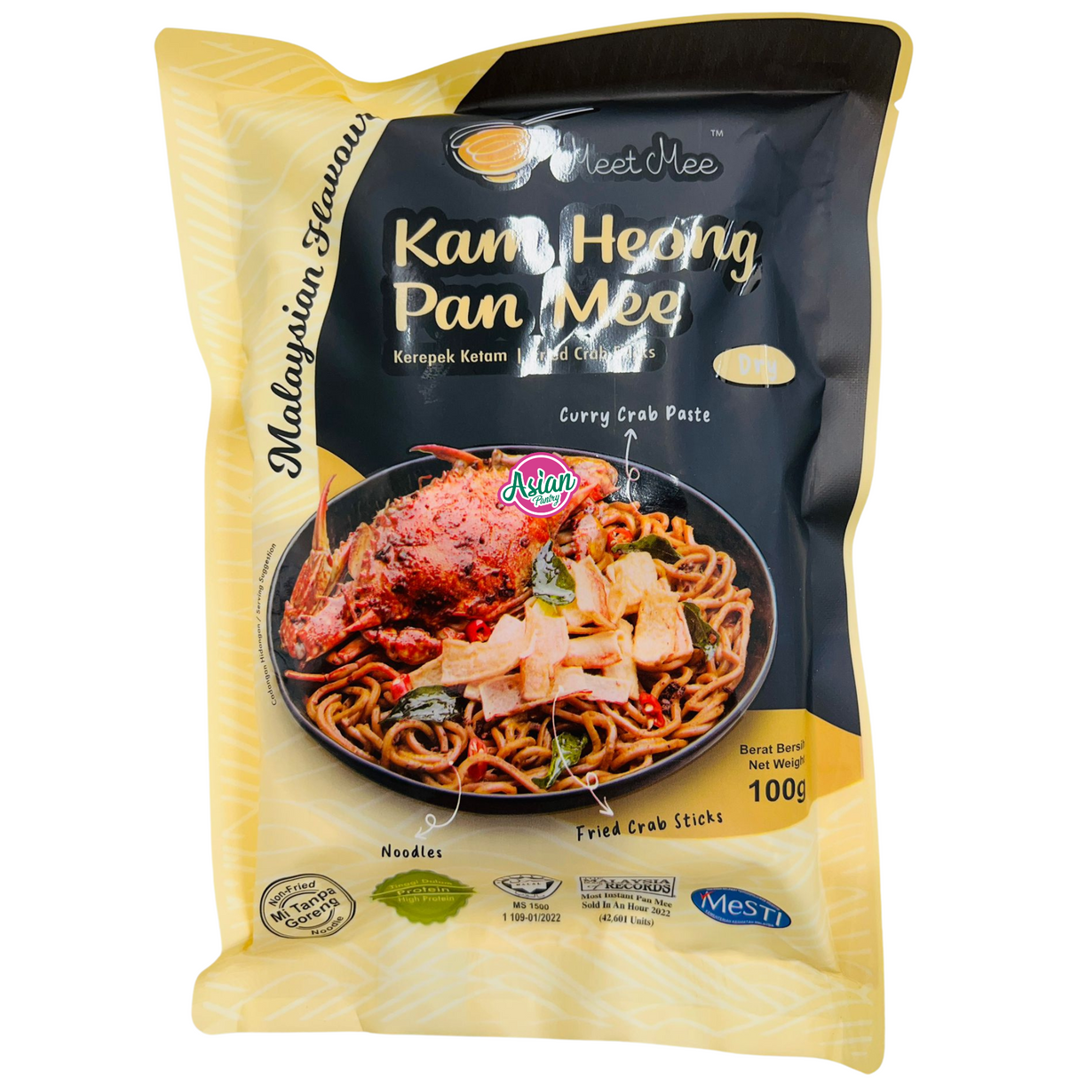 Meet Mee Kam Heong Pan Mee with Fried Crab Sticks (Dry) - Thin Noodle 100g