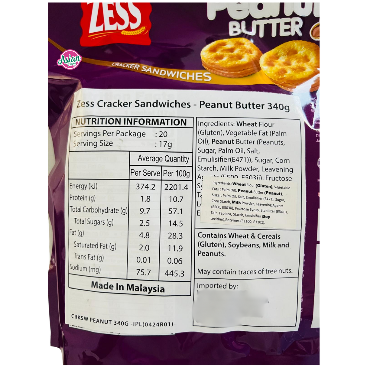 Zess Peanut Butter Cracker Sandwiches  340g