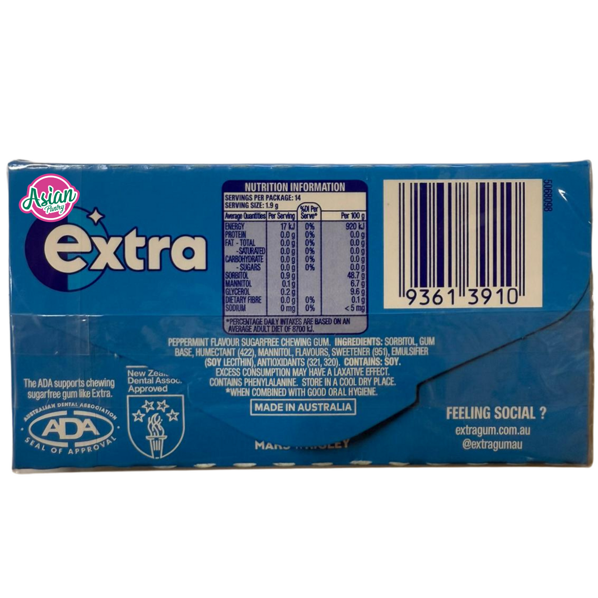 Wrigley's Extra Sugarfree Peppermint 14pcs 27g (BBD: 08/2025)
