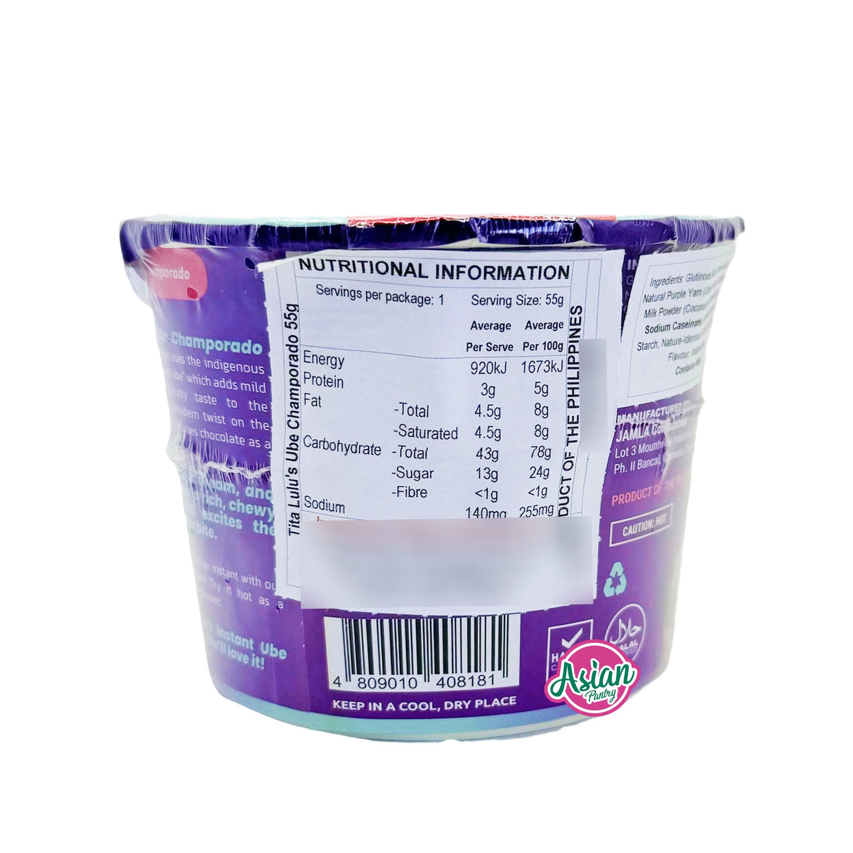 Tita Lulu's Instant Ube Champorado Cup 55g - Back