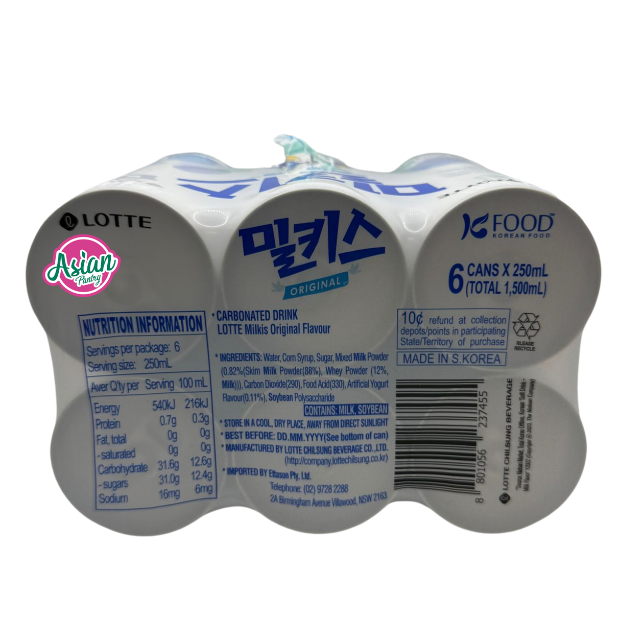 Lotte Milkis Can 6 Pack 250ml