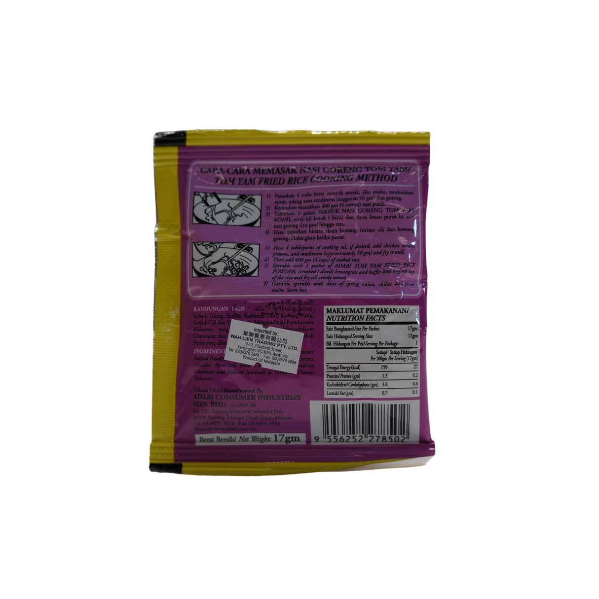 Adabi Tom Yam Nasi Goreng Powder 17g - Back