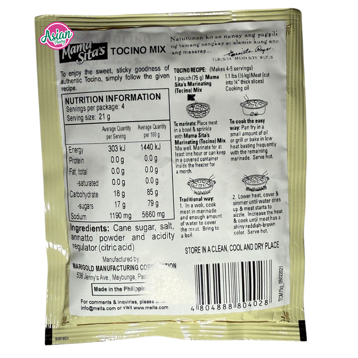 Mama Sita's Marinating (Tocino) Mix 75g