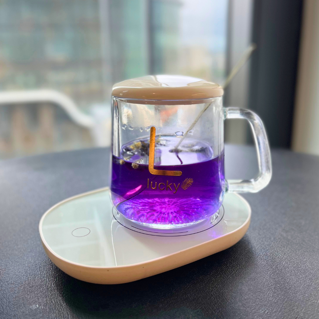 Set Hadiah Mewah Bertuah Pemanas Cawan Kopi- Putih