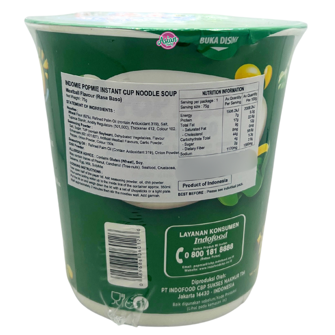 Indomie Popmie Instant Cup Noodle Soup Meatball Flavour (Rasa Baso) 75g