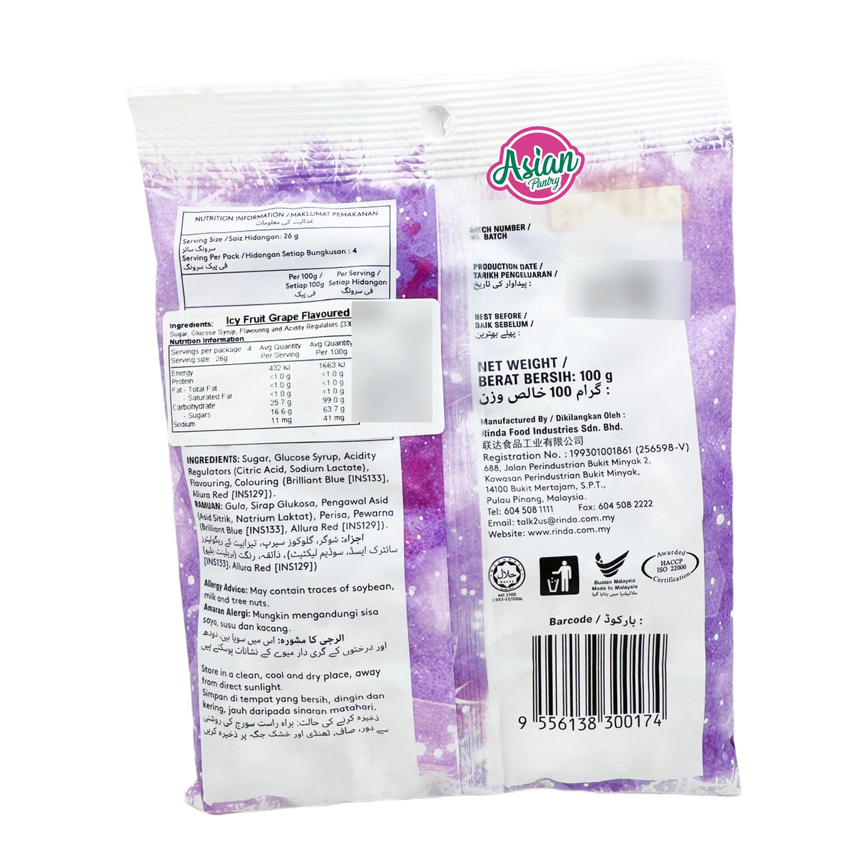 Rinda Icy Fruit Grape Flavoured Candy 100g