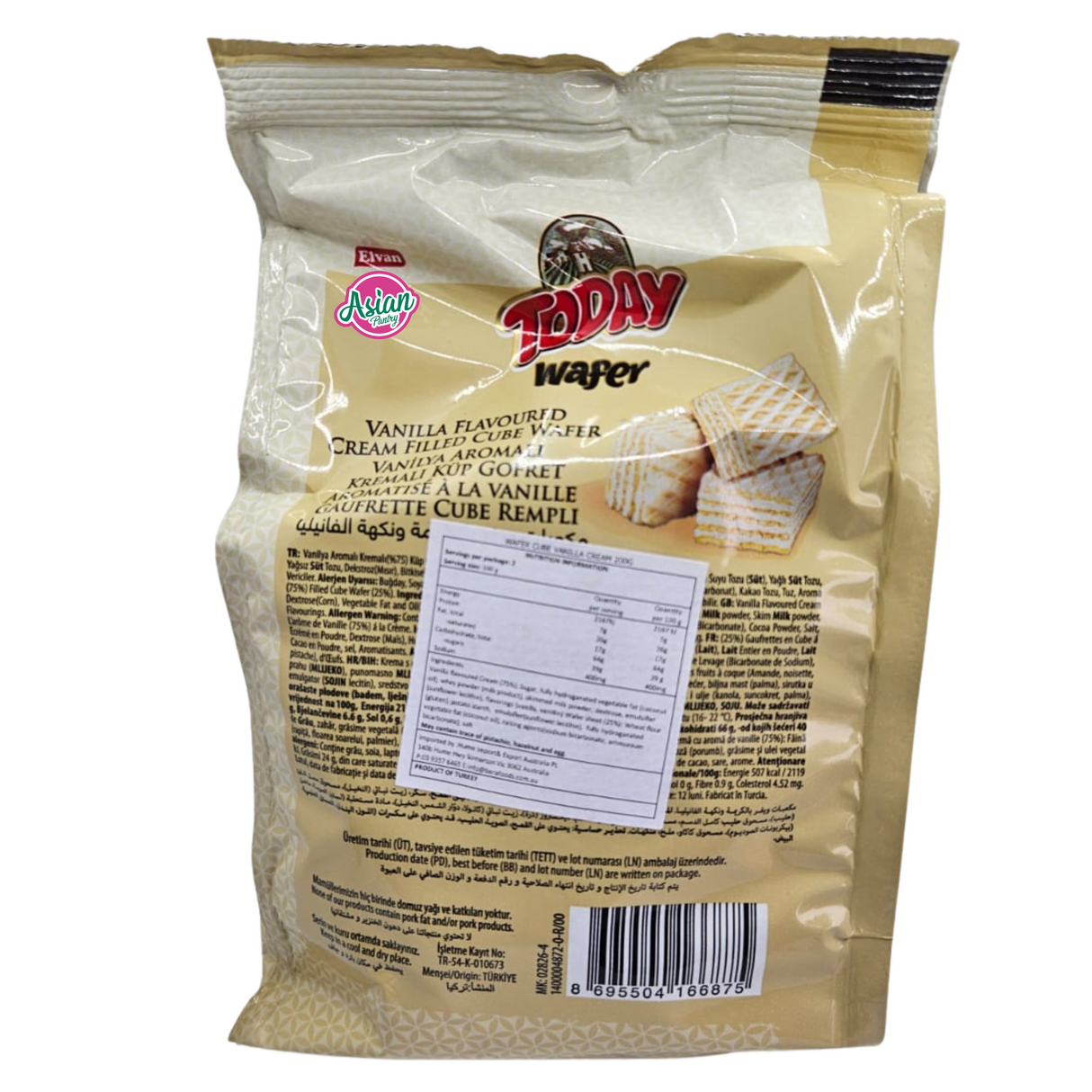 Elvan Today Vanilla Flavoured Cream Filled Cube Wafer 200g