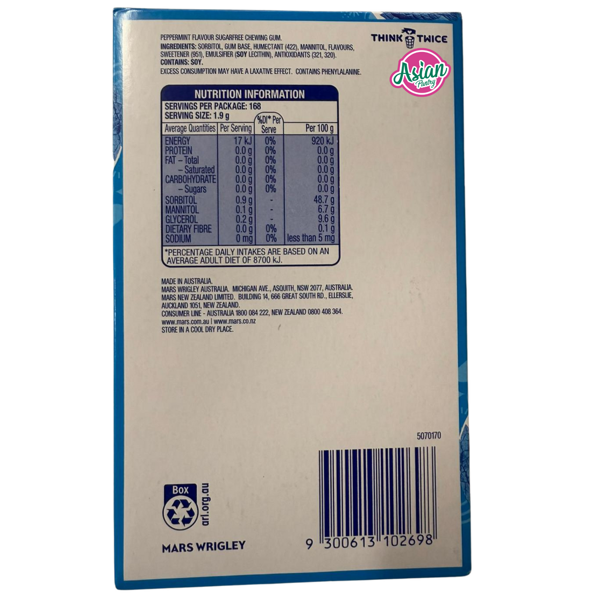 Wrigley's Extra Sugarfree Peppermint 14pcs 27g (BBD: 08/2025)