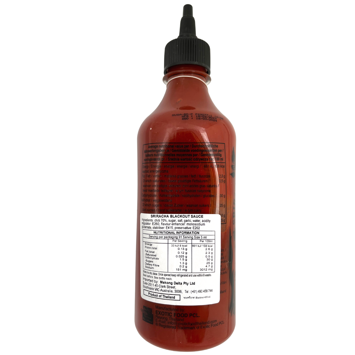 Flying Goose Sriracha Hot Chilli Blackout Sauce 455ml (BBD: 09/05/2026) - Back
