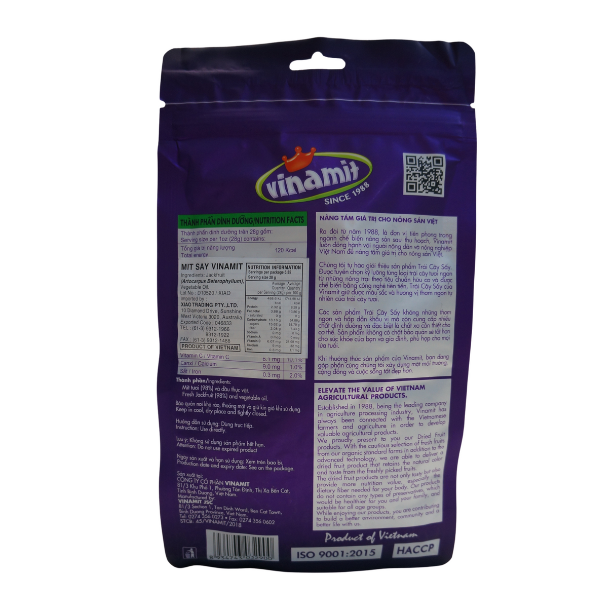 Vinamit Jackfruit Chips 150g - Back