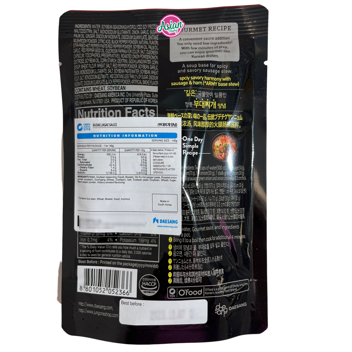 Chung Jung One O'Food Budae Jjigae 140g - Back