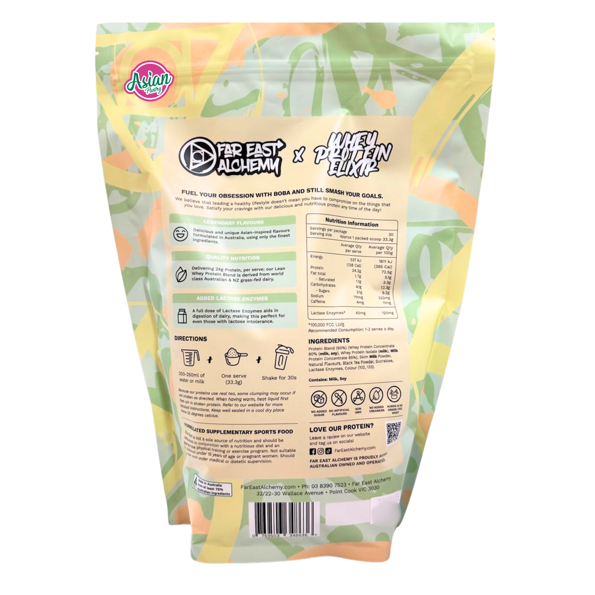 Far East Alchemy Whey Proteian Elixir Honeydew Milk Tea 1kg - Back