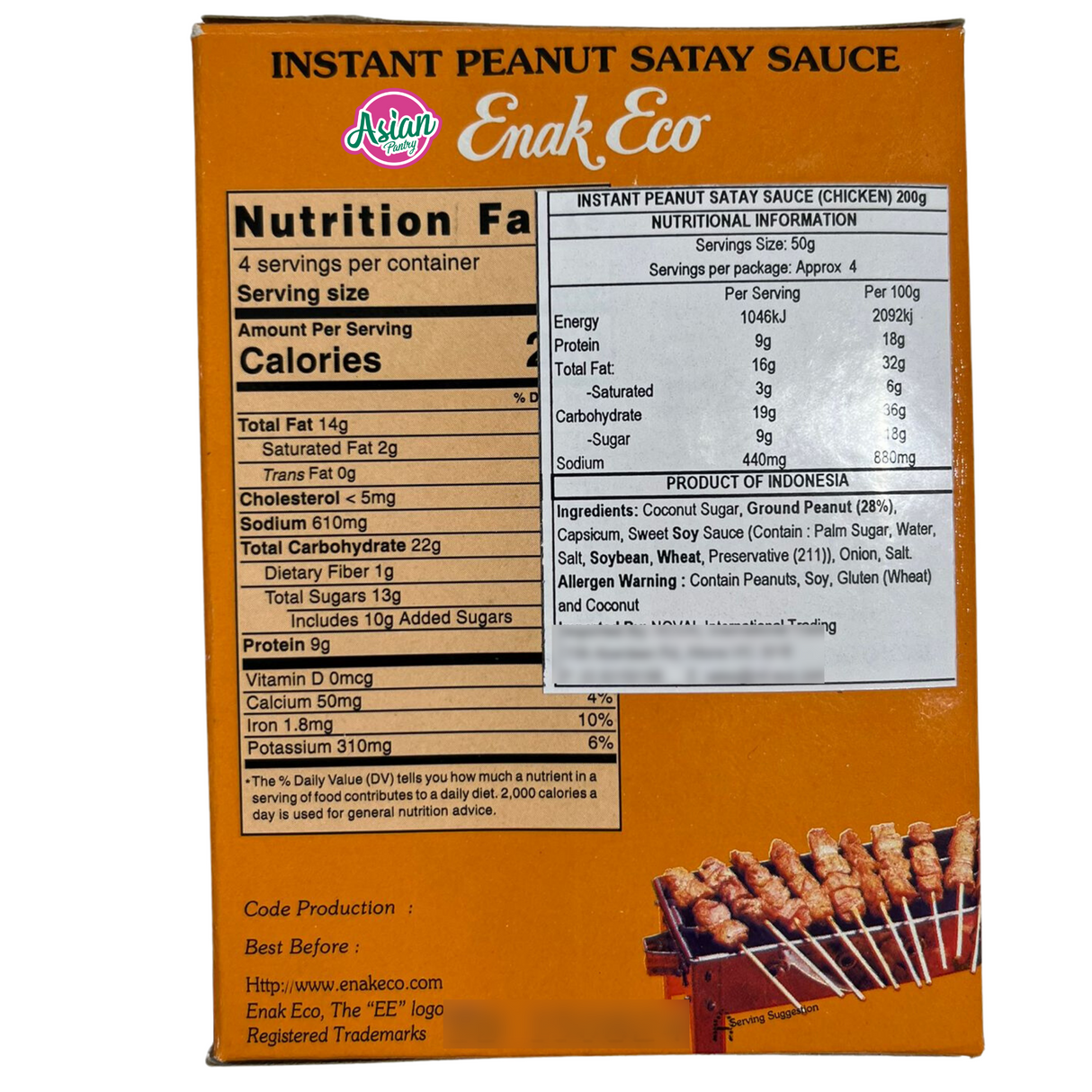 Enak Eco Bumbu Sate Instant Peanut Satay Sauce (Chicken) 185g - Back