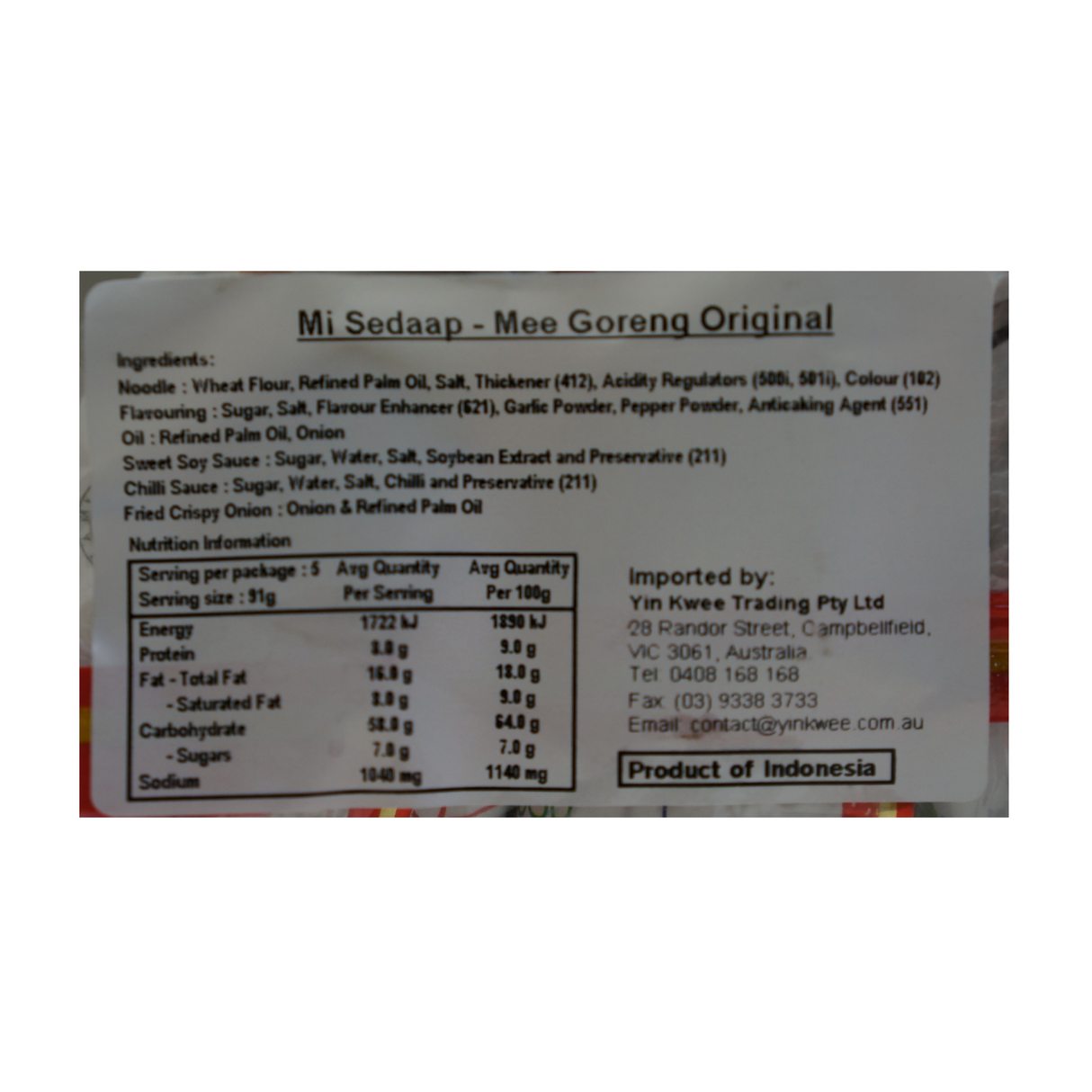 Mi Sedaap Mee Goreng Noodles Original 5pk 455g
