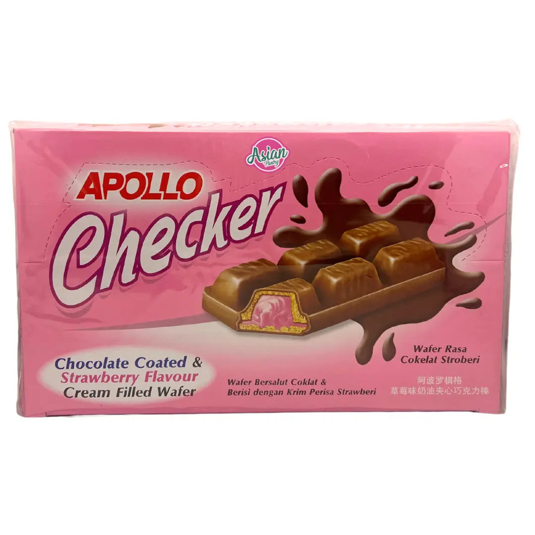 Apollo Checker Chocolate Coated & Strawberry Flavour Cream Filled Wafer (18g * 24 Packs)