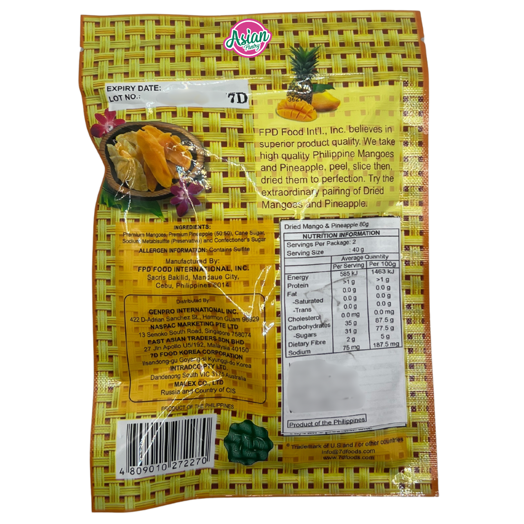 7D Dried Mangoes & Pineapple Mix 80g