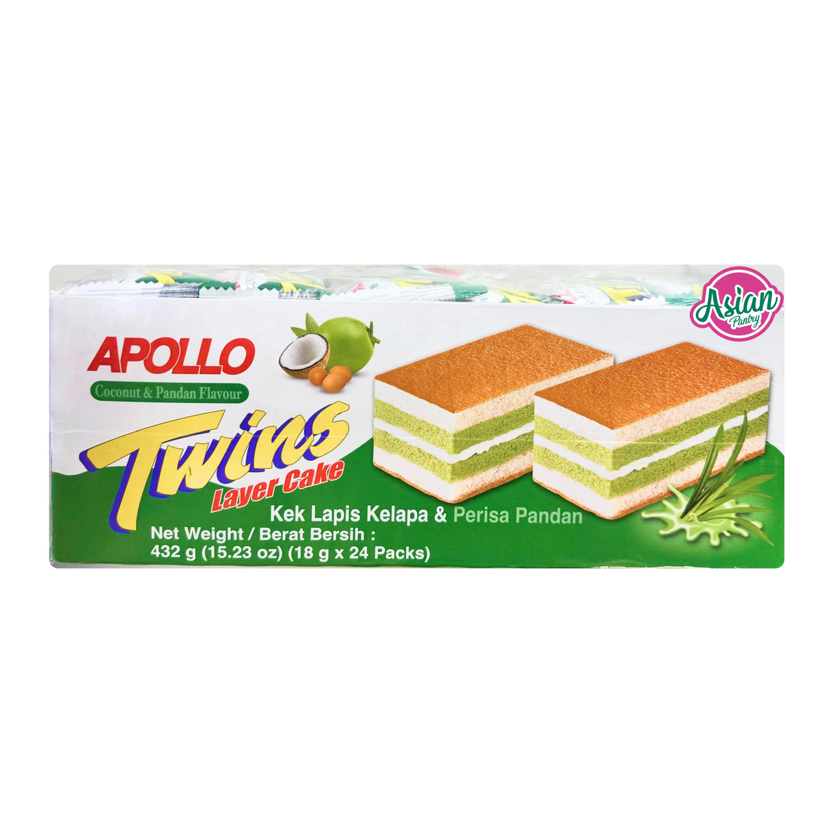 Apollo Layer Cake (Coconut & Pandan) (18g * 24 Packs)