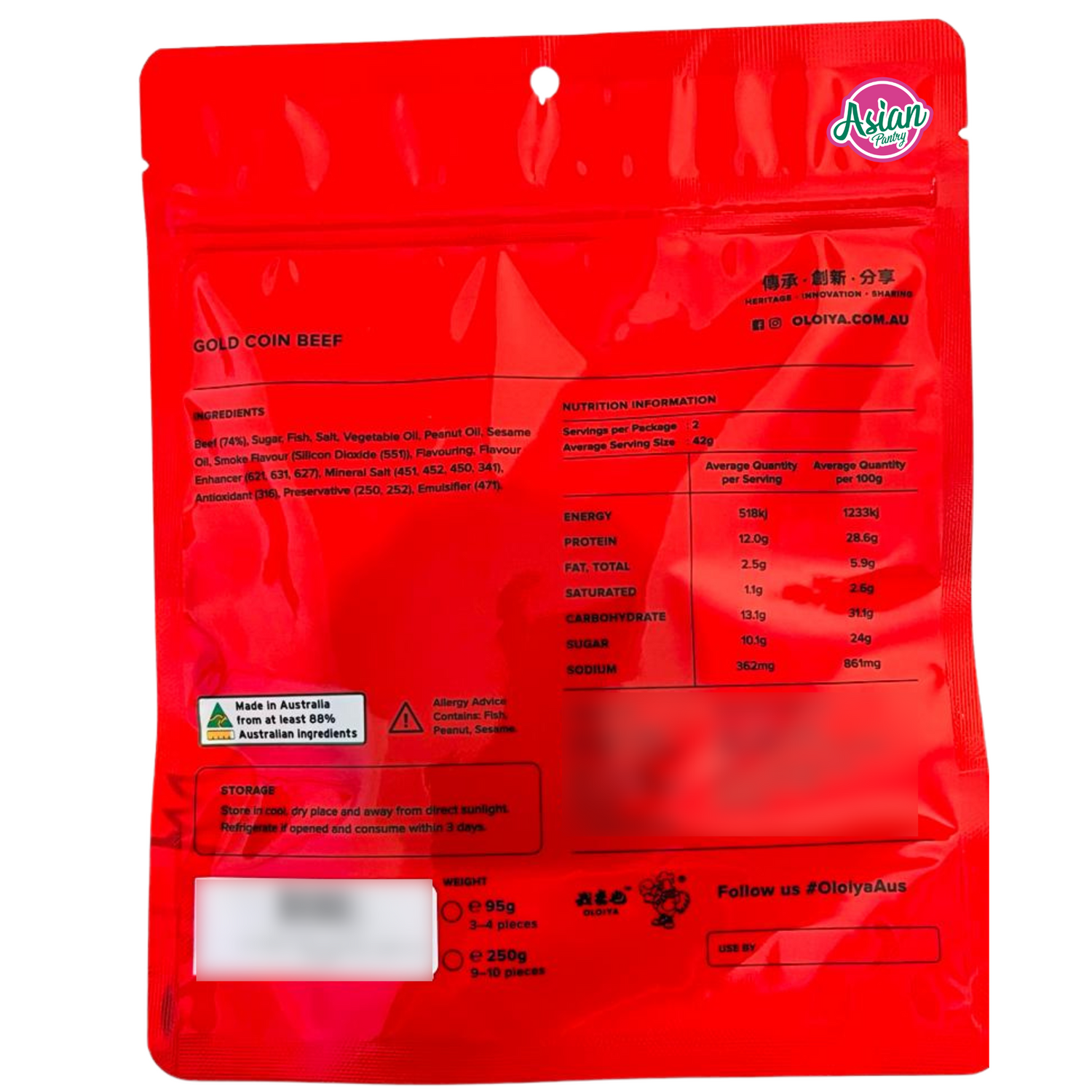 Oloiya Gold Coin Cili Dendeng Daging 95g