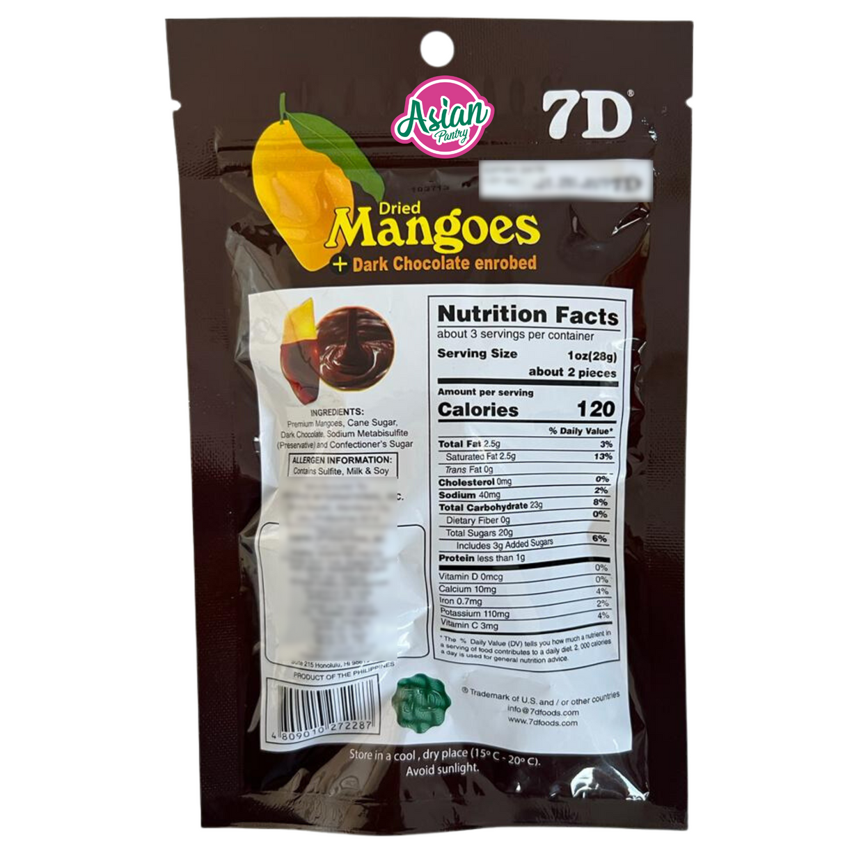 7D Dried Mangoes with Dark Chocolate Enrobed 80g