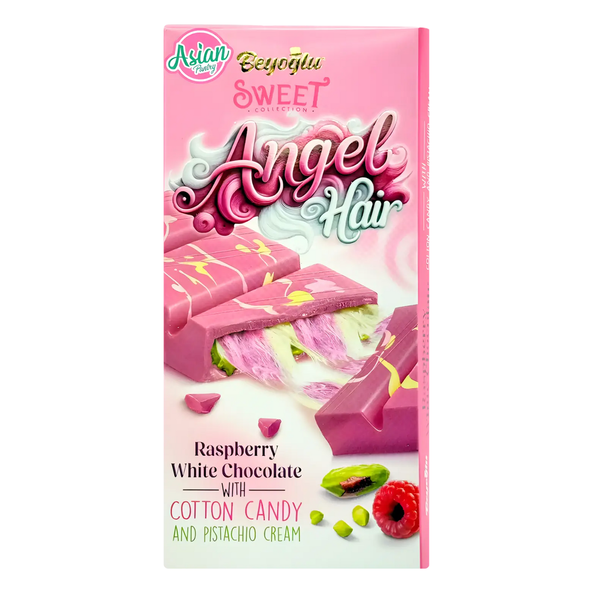 Beyoglu Dubai Chocolates Angel Hair Raspberi Coklat Diisi dengan Pistachio dan Gula-gula Kapas 160g