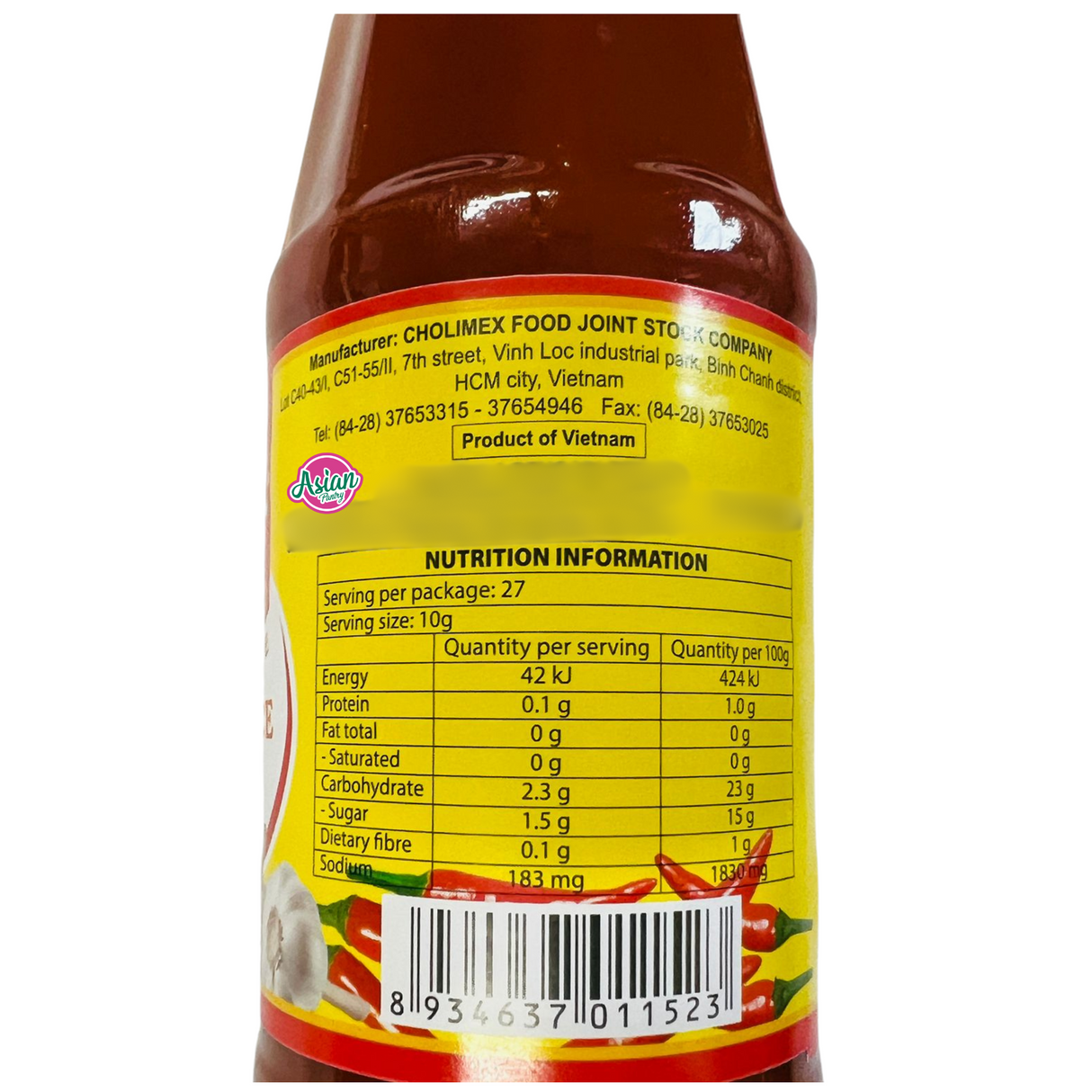 Cholimex Hot Chili Sauce 270g - Back