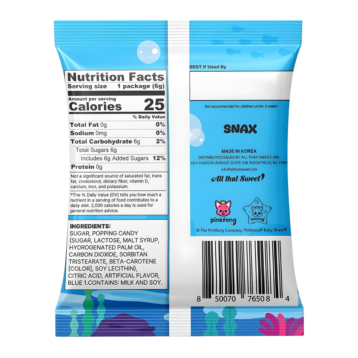 Cotton Lolly Rolled Cotton Candy Baby Shark Soda Flavour with Popping Candy 6g