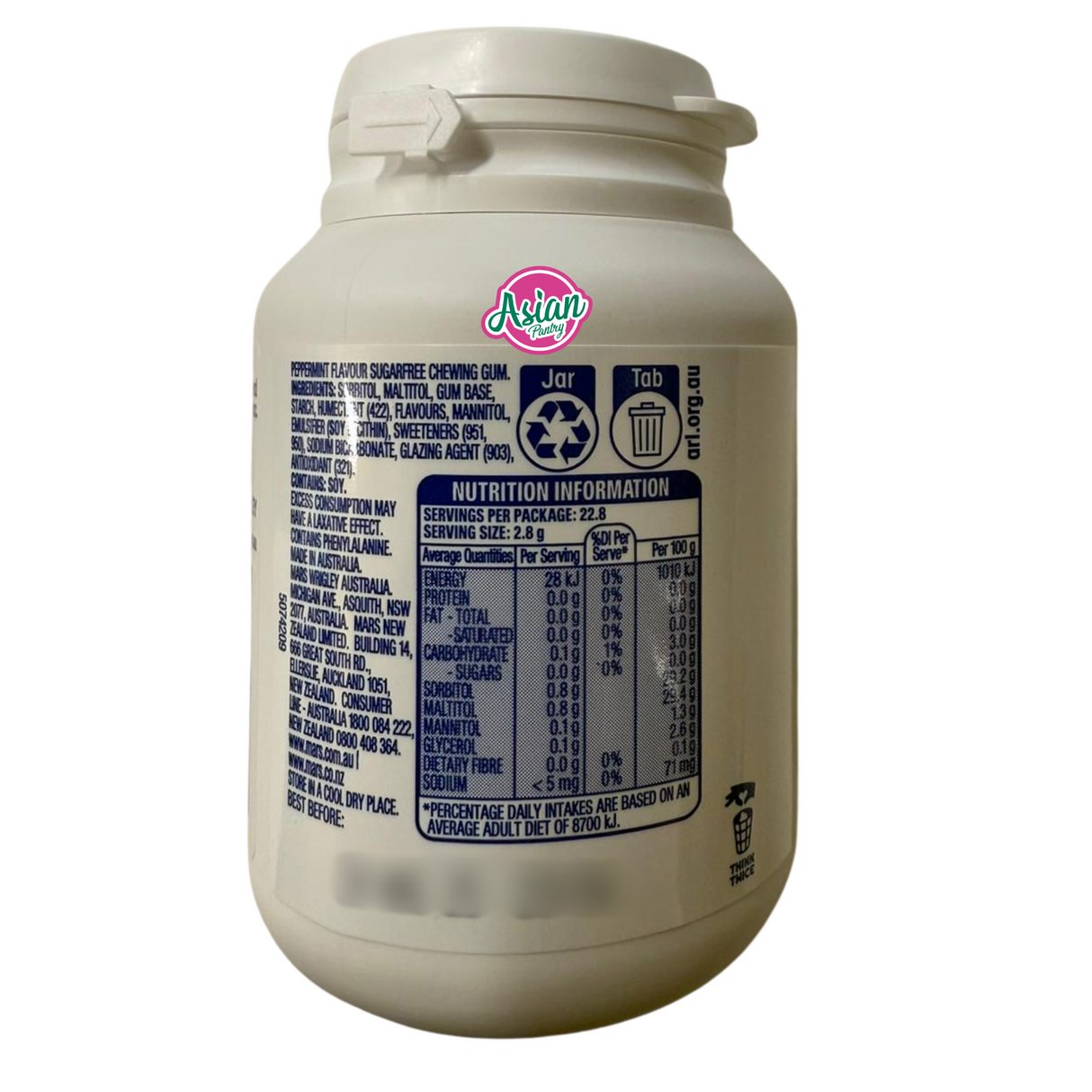 Wrigley's Extra Bottle Sugarfree Peppermint 64g (BBD:07/2025)