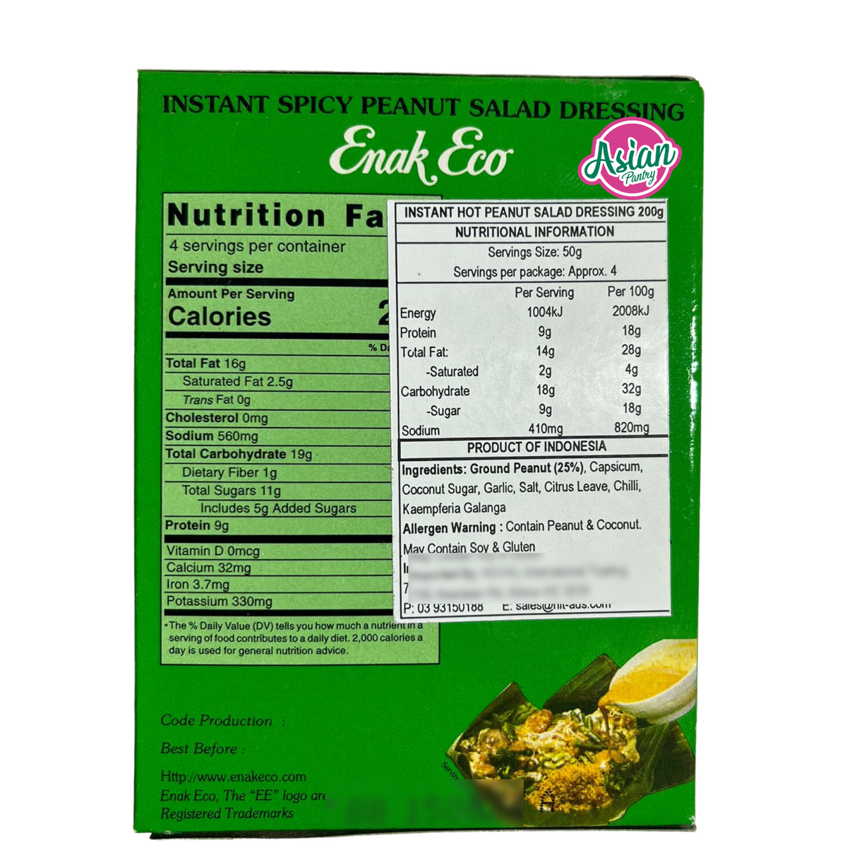 Enak Eco Sambel Pecel Instant Spicy Peanut Salad Dressing Hot 200g (BBD: 06/03/2026) - Back